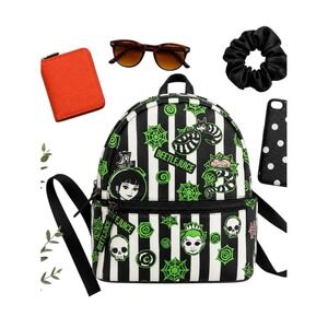 Beetlejuice Striped Mini Backpack Kawaii Goth Horror Collectible Rare Bag 9x11